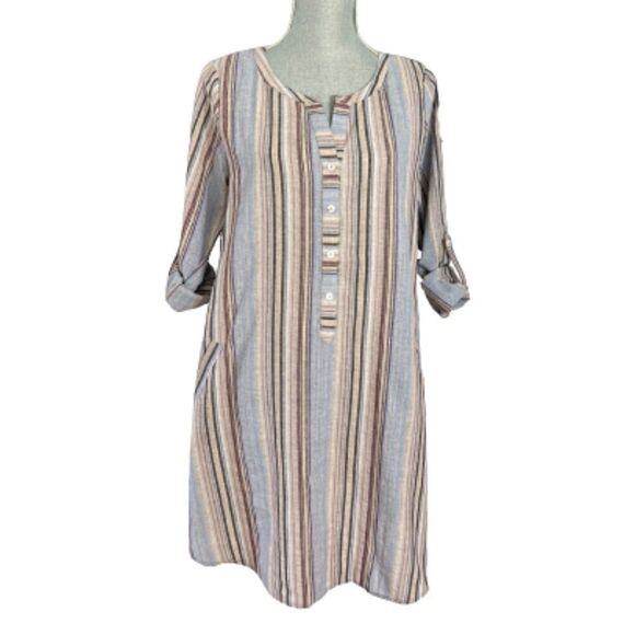 Kori Striped Cotton Blend Causal Shirt Dress Size S - Picture 3 of 5